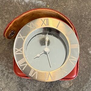 Brookstone Red Travel Clock with Metallic Roman Dial
